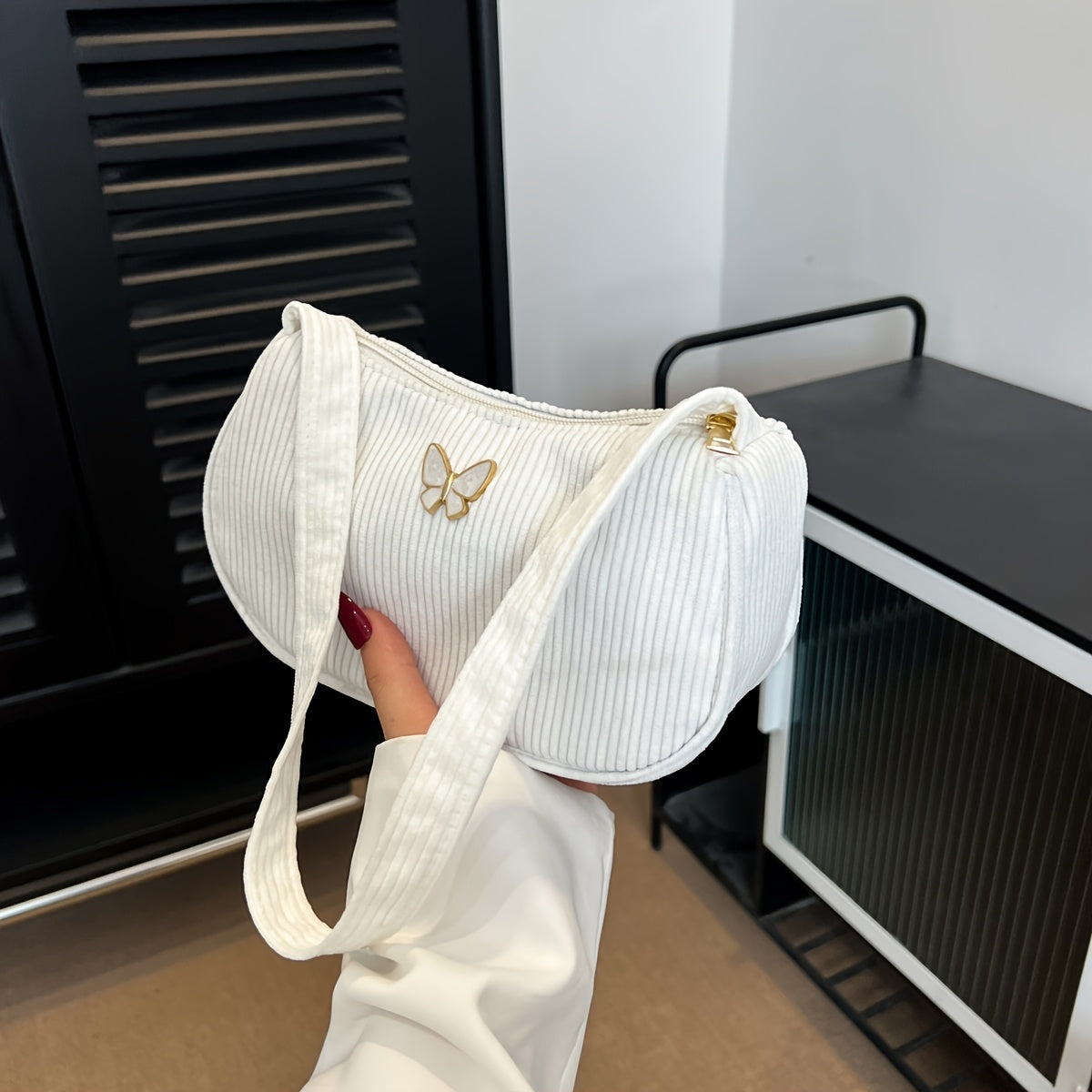 Francesca - Corduroy Shoulder Bag for Women with Butterfly Clasp