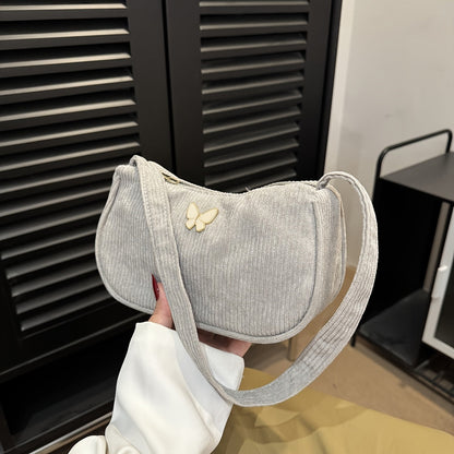 Francesca - Corduroy Shoulder Bag for Women with Butterfly Clasp