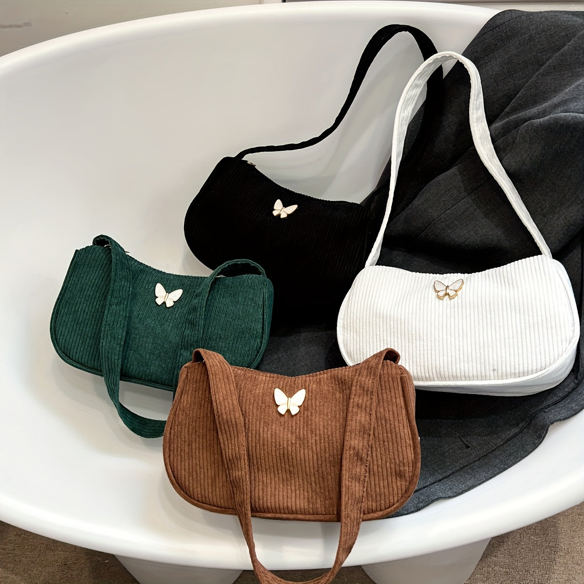 Francesca - Corduroy Shoulder Bag for Women with Butterfly Clasp