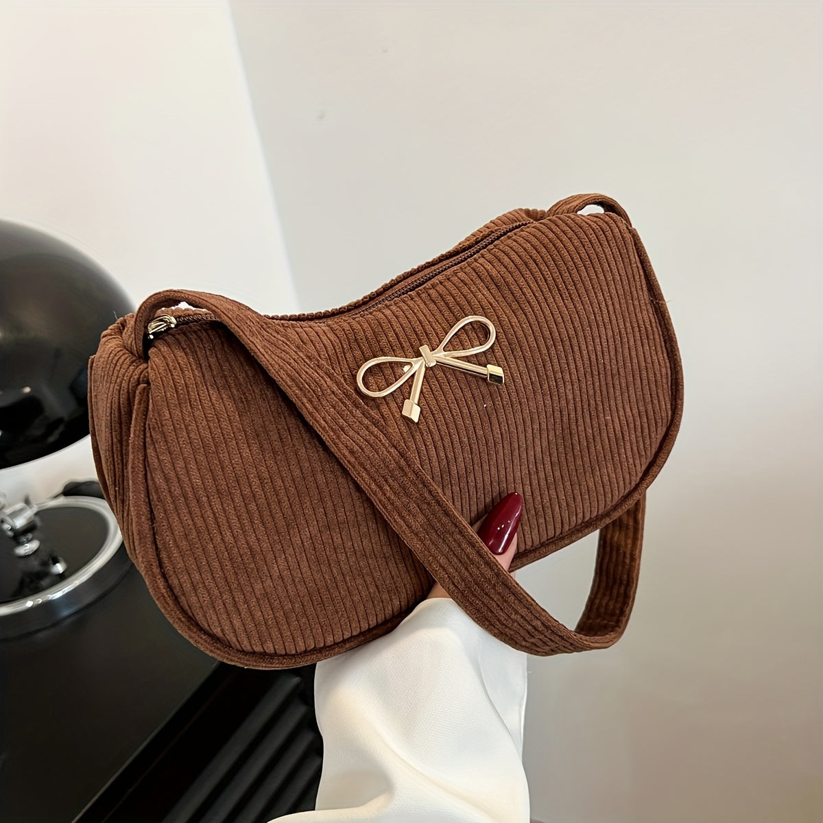 Francesca - Corduroy Shoulder Bag for Women with Butterfly Clasp