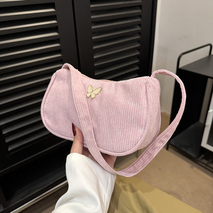 Francesca - Corduroy Shoulder Bag for Women with Butterfly Clasp